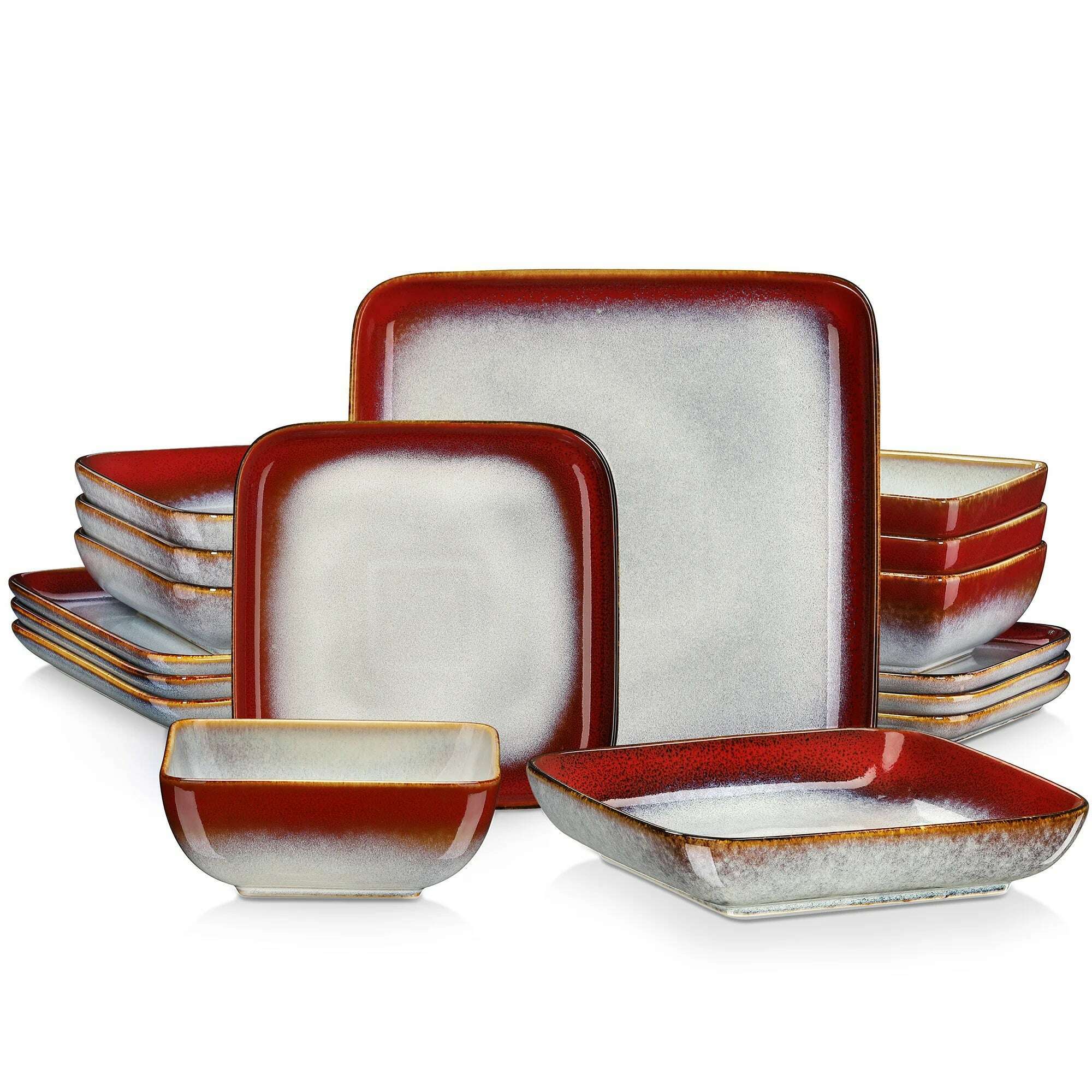 KIMLUD, Vancasso Stern Dinner Set Green Square Kiln Change Glaze Tableware 16 Piece Kitchen Dinnerware Ceramic Crockery Set for 4 Person, RED-16-PIECE / GERMANY, KIMLUD APPAREL - Womens Clothes