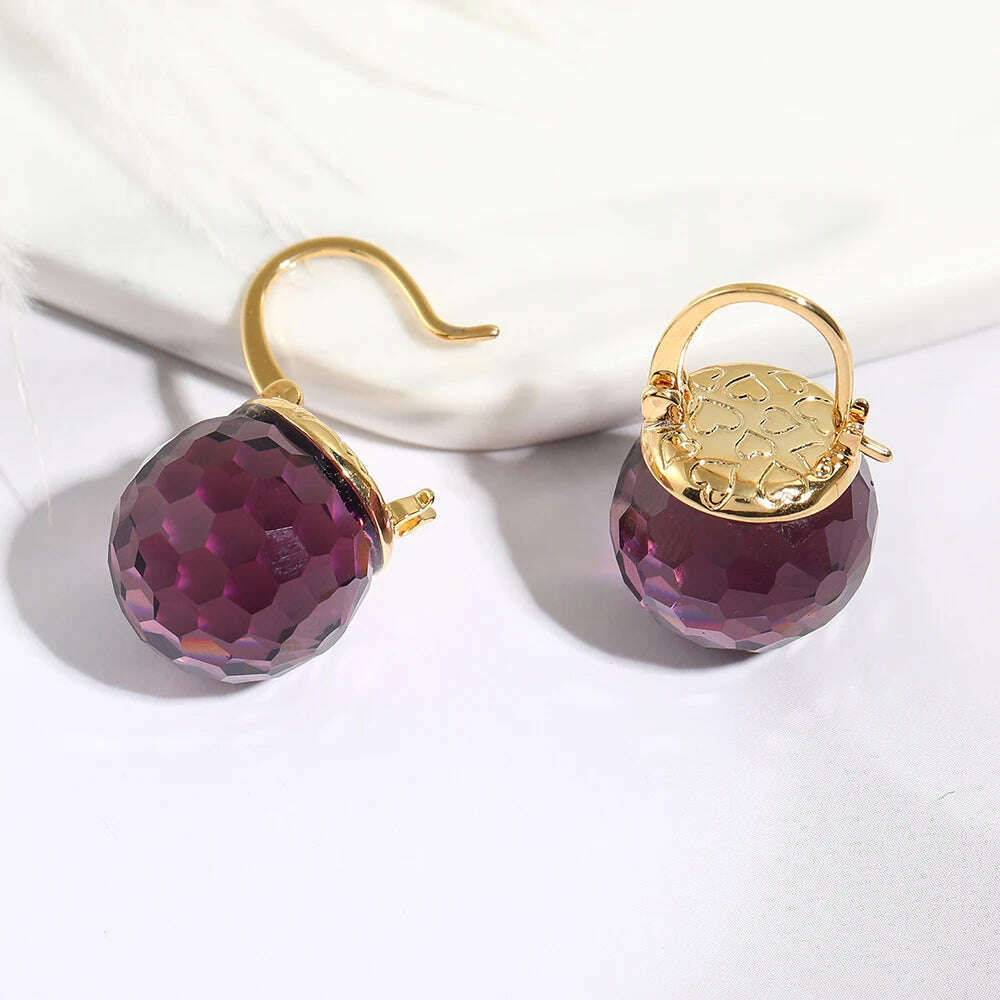 KIMLUD, Vanssey Luxury Fashion Jewelry Purple Austrian Crystal Ball Heart Drop Earrings Wedding Party Accessories for Women 2021 New, KIMLUD Womens Clothes