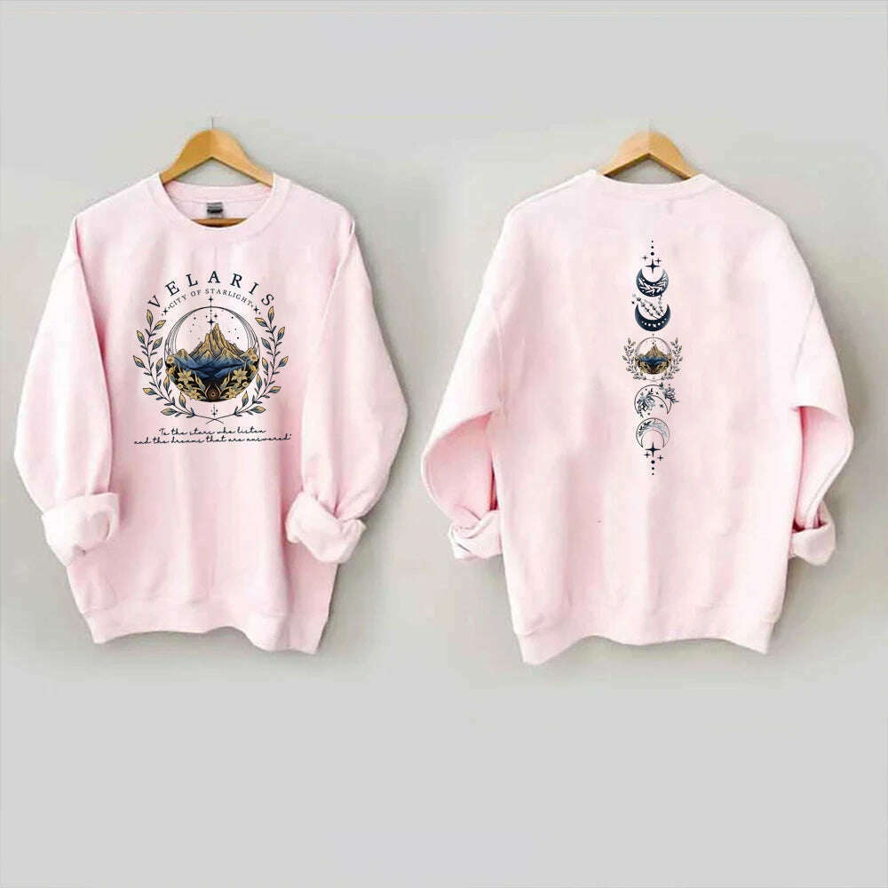 KIMLUD, Velaris ACOTAR Sweatshirt Velaris City of Starlight Front and Back Print SJM Hoodie Night Court Sarah J Mass Crewneck Sweatshirt, Pink / XXXL, KIMLUD APPAREL - Womens Clothes