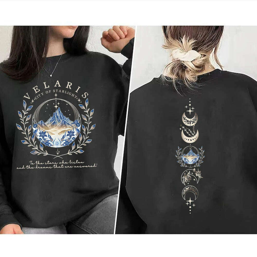 KIMLUD, Velaris ACOTAR Sweatshirt Velaris City of Starlight Front and Back Print SJM Hoodie Night Court Sarah J Mass Crewneck Sweatshirt, black / XXXL, KIMLUD APPAREL - Womens Clothes