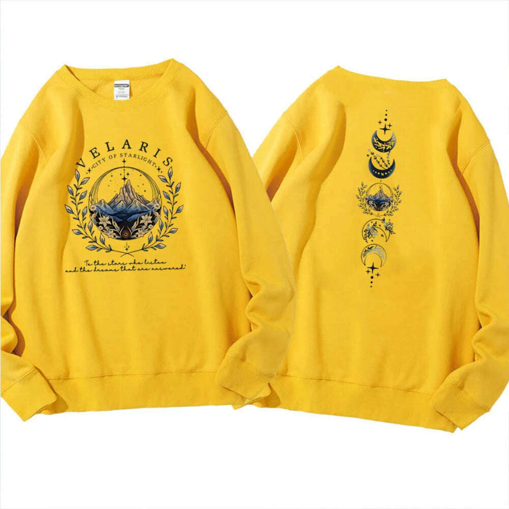 KIMLUD, Velaris ACOTAR Sweatshirt Velaris City of Starlight Front and Back Print SJM Hoodie Night Court Sarah J Mass Crewneck Sweatshirt, Yellow / XXXL, KIMLUD APPAREL - Womens Clothes