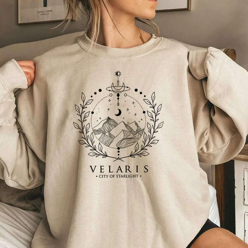 KIMLUD, Velaris Sweatshirt A Court of Thorns and Roses Sarah J Maas Hoodie Night Court Sweater Velaris City of Starlight SJM Sweatshirts, Khaki / L, KIMLUD APPAREL - Womens Clothes