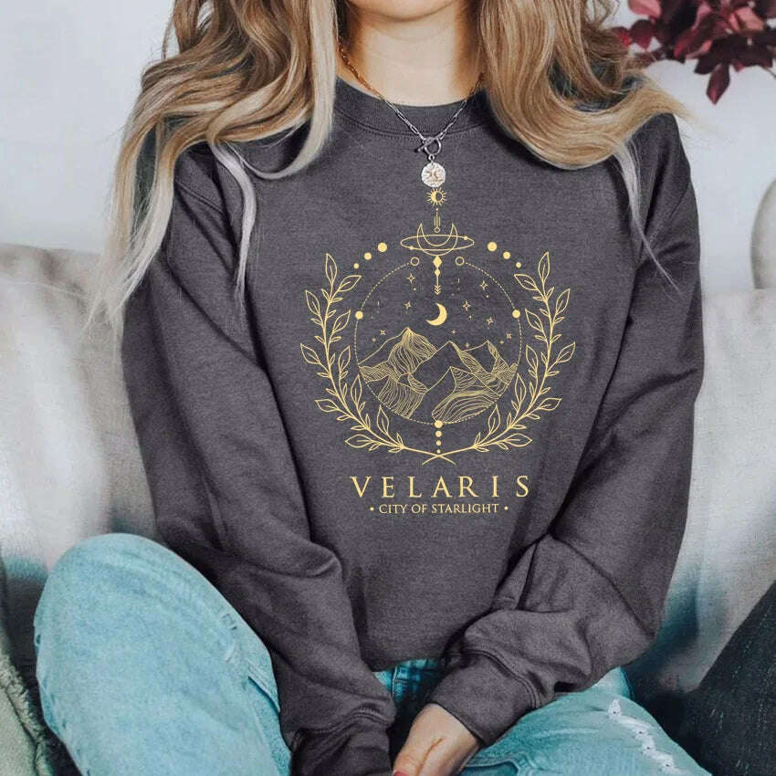 KIMLUD, Velaris Sweatshirt A Court of Thorns and Roses Sarah J Maas Hoodie Night Court Sweater Velaris City of Starlight SJM Sweatshirts, Dark Grey / S, KIMLUD APPAREL - Womens Clothes