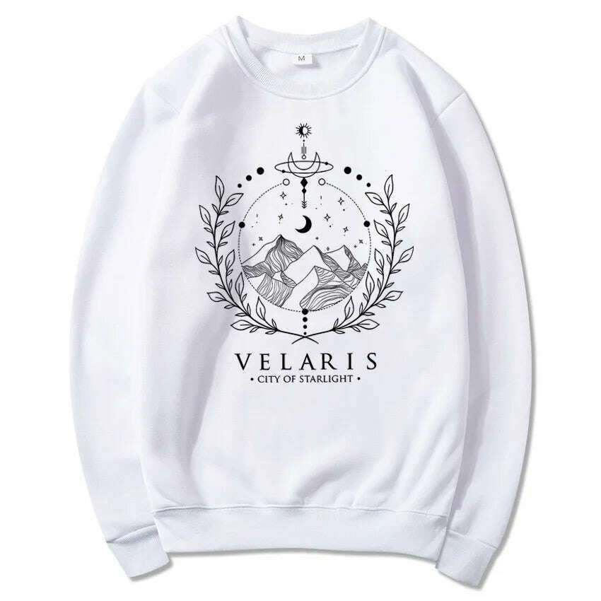 KIMLUD, Velaris Sweatshirt A Court of Thorns and Roses Sarah J Maas Hoodie Night Court Sweater Velaris City of Starlight SJM Sweatshirts, WHITE / L, KIMLUD APPAREL - Womens Clothes