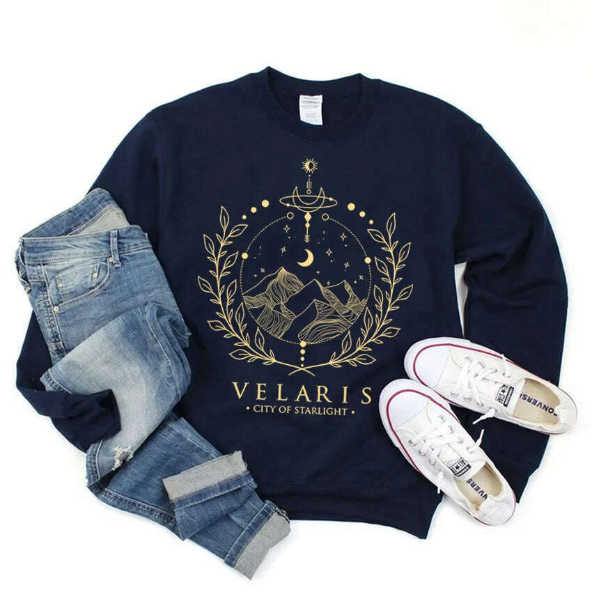 KIMLUD, Velaris Sweatshirt A Court of Thorns and Roses Sarah J Maas Hoodie Night Court Sweater Velaris City of Starlight SJM Sweatshirts, Navy Blue / S, KIMLUD APPAREL - Womens Clothes