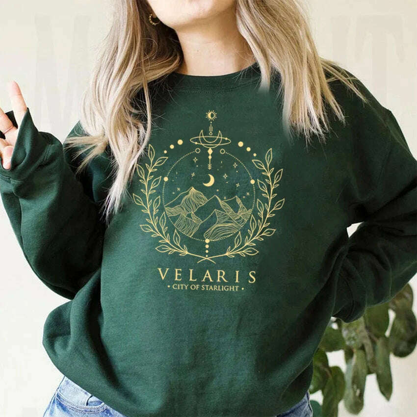 KIMLUD, Velaris Sweatshirt A Court of Thorns and Roses Sarah J Maas Hoodie Night Court Sweater Velaris City of Starlight SJM Sweatshirts, Dark Green / L, KIMLUD APPAREL - Womens Clothes