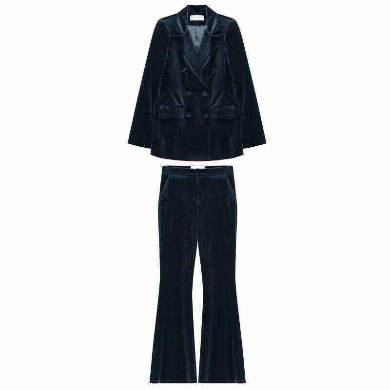 KIMLUD, Velvet Women's 2 Piece Suit Double Breasted Jacket Burgundy Party Tuxedo Pants Set costume deux pieces femme, Navy Blue / XS, KIMLUD APPAREL - Womens Clothes