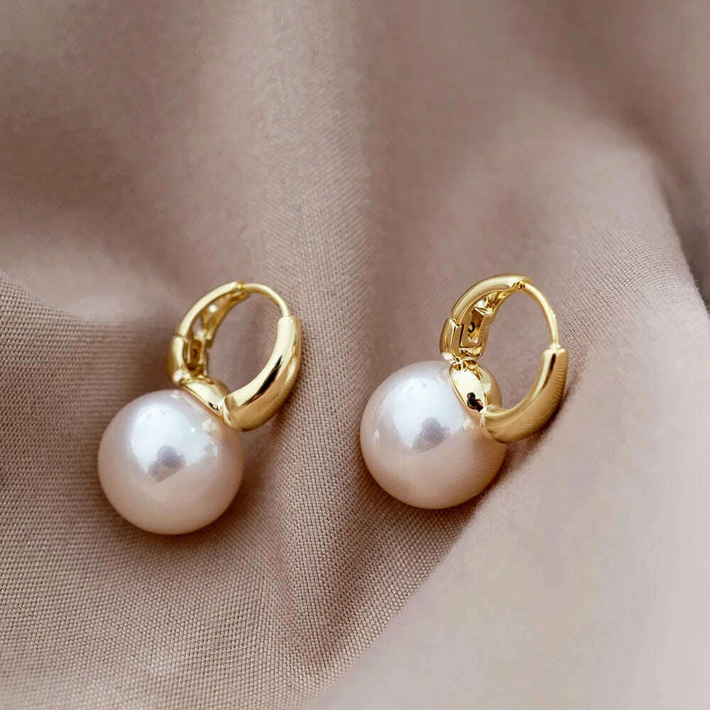 KIMLUD, VENTFILLE 2023 New Cute Pearl Studs Hoop Earrings for Women Gold Color Eardrop Minimalist Hoops Wedding Fashion Jewelry Dropship, KIMLUD Womens Clothes