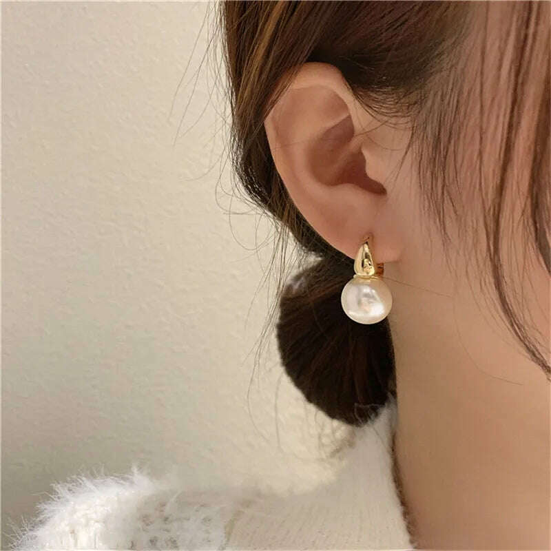 KIMLUD, VENTFILLE 2023 New Cute Pearl Studs Hoop Earrings for Women Gold Color Eardrop Minimalist Hoops Wedding Fashion Jewelry Dropship, BTSP459-1, KIMLUD APPAREL - Womens Clothes