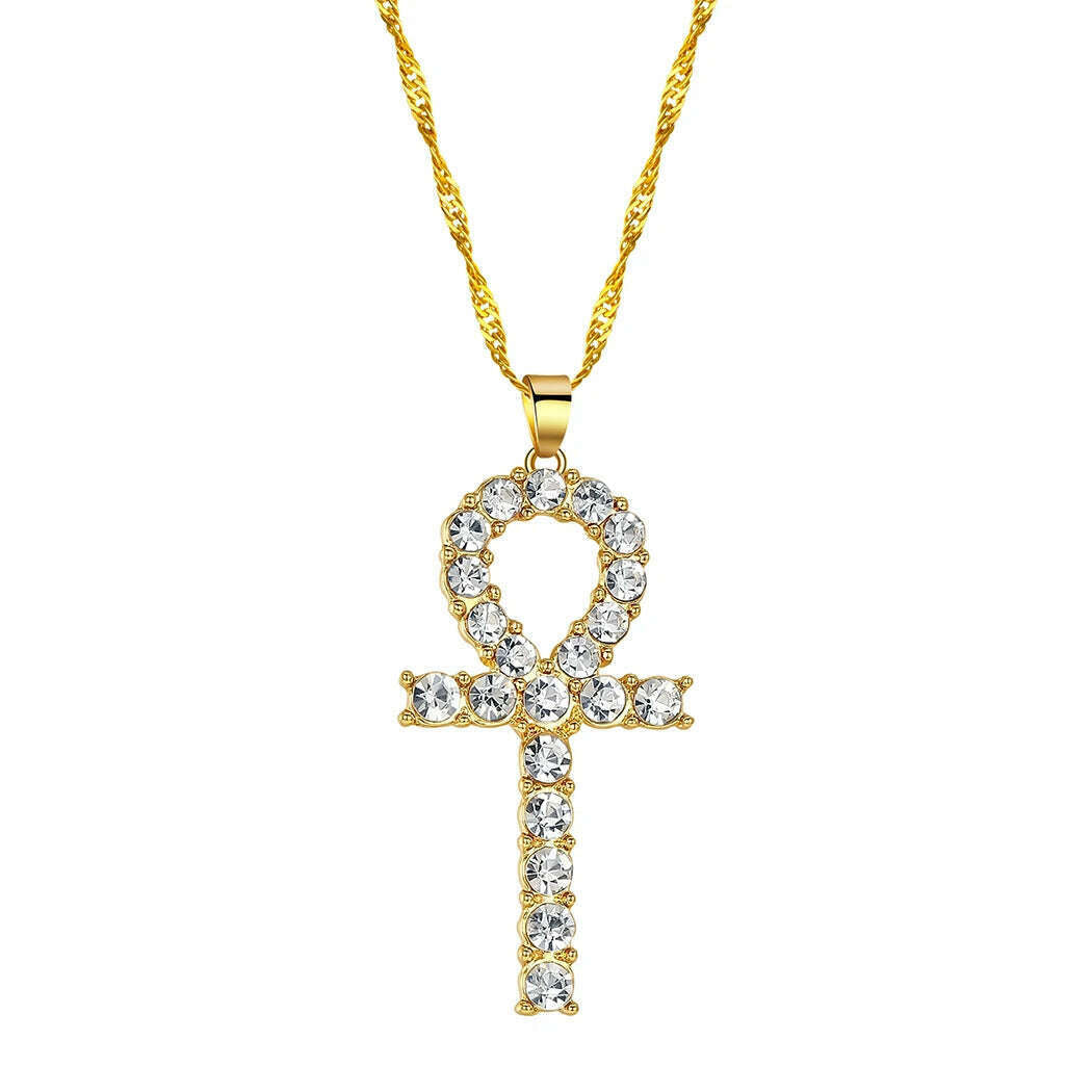 KIMLUD, Viking Crystal EYE Cross Ankh Necklace For Women Men Amulet Religion Punk Vintage Jewelry Evil Eye Golden Chains Necklaces, as picture 2, KIMLUD APPAREL - Womens Clothes