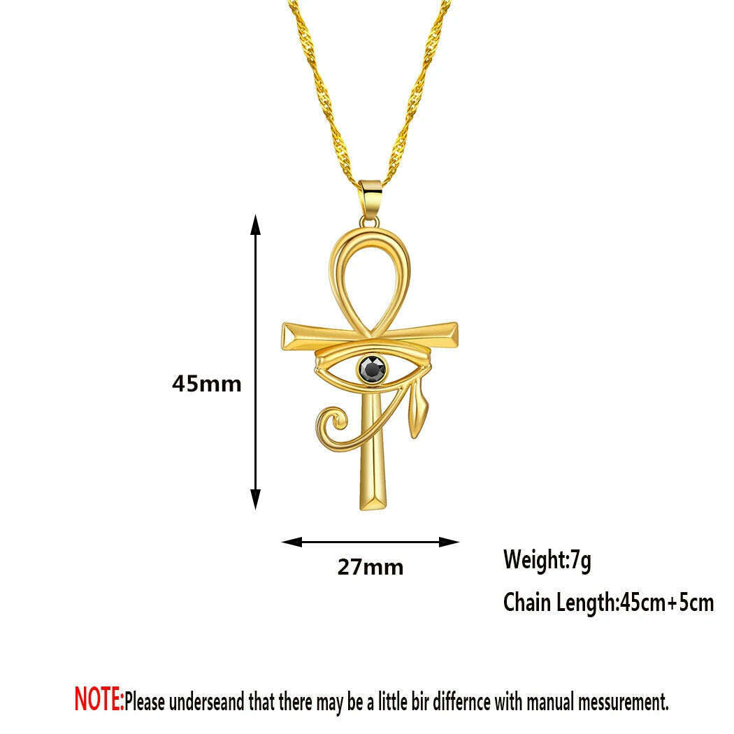 KIMLUD, Viking Crystal EYE Cross Ankh Necklace For Women Men Amulet Religion Punk Vintage Jewelry Evil Eye Golden Chains Necklaces, KIMLUD Womens Clothes