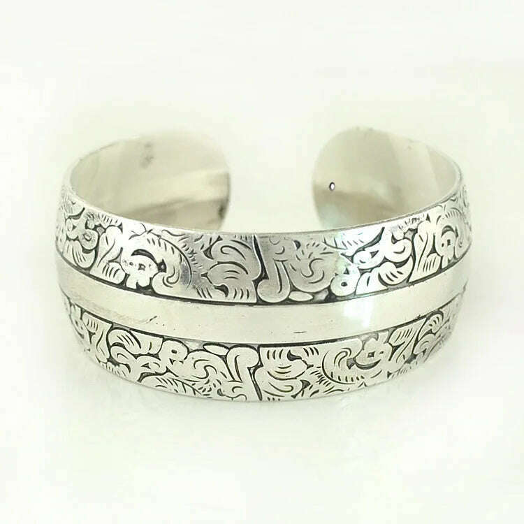 KIMLUD, Vintage Cuff Bracelet Tibetan Silver Plated Carved Flower Geometric Animal Opening Bangle Adjustable Indian Jewelry Women Gifts, YLB0786G, KIMLUD APPAREL - Womens Clothes