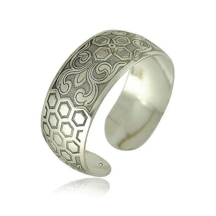 KIMLUD, Vintage Cuff Bracelet Tibetan Silver Plated Carved Flower Geometric Animal Opening Bangle Adjustable Indian Jewelry Women Gifts, YLB0786J, KIMLUD APPAREL - Womens Clothes