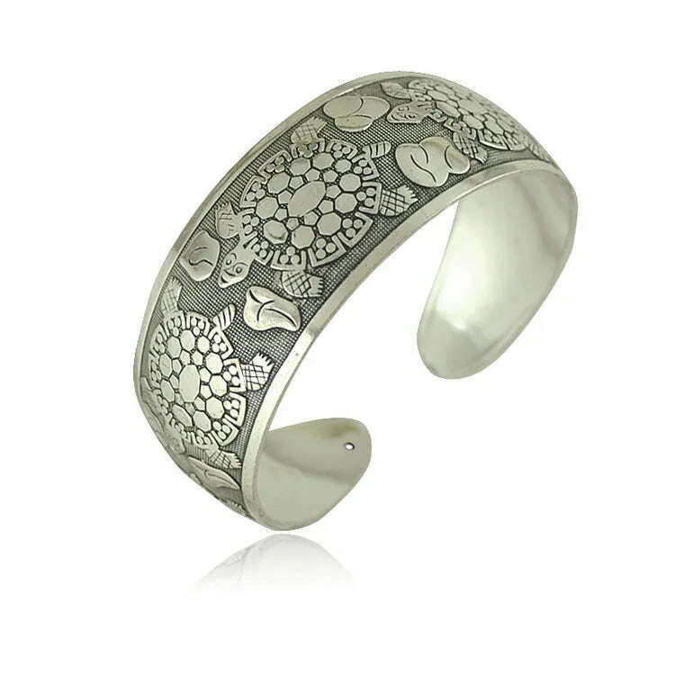 KIMLUD, Vintage Cuff Bracelet Tibetan Silver Plated Carved Flower Geometric Animal Opening Bangle Adjustable Indian Jewelry Women Gifts, YLB0786I, KIMLUD APPAREL - Womens Clothes