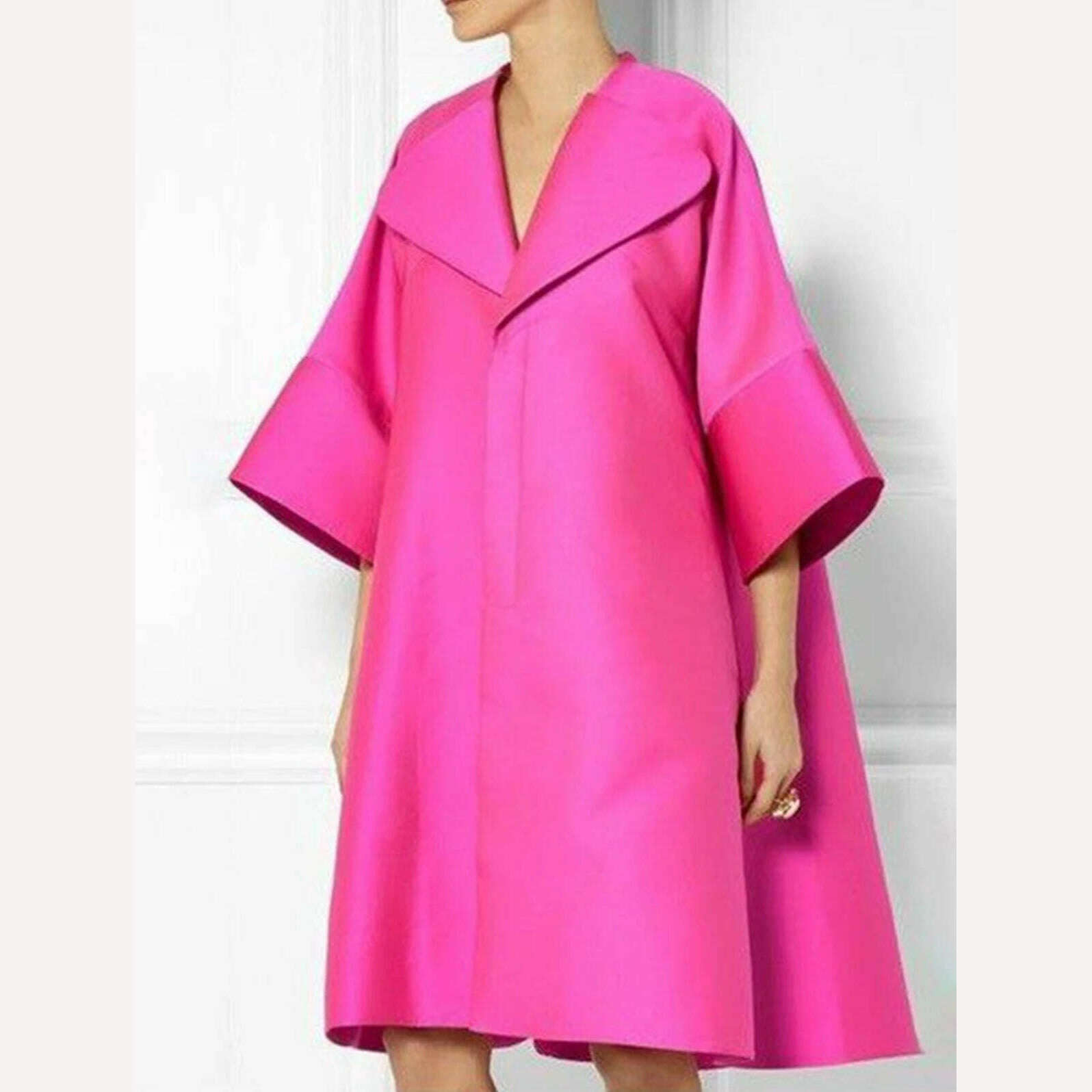 KIMLUD, Vintage Dress Women Clothing Spring Summer Half Sleeve Loose Dresses Casual Chic Lapel Tunicas Midi Pink Dress, Pink / 4XL / CHINA, KIMLUD APPAREL - Womens Clothes