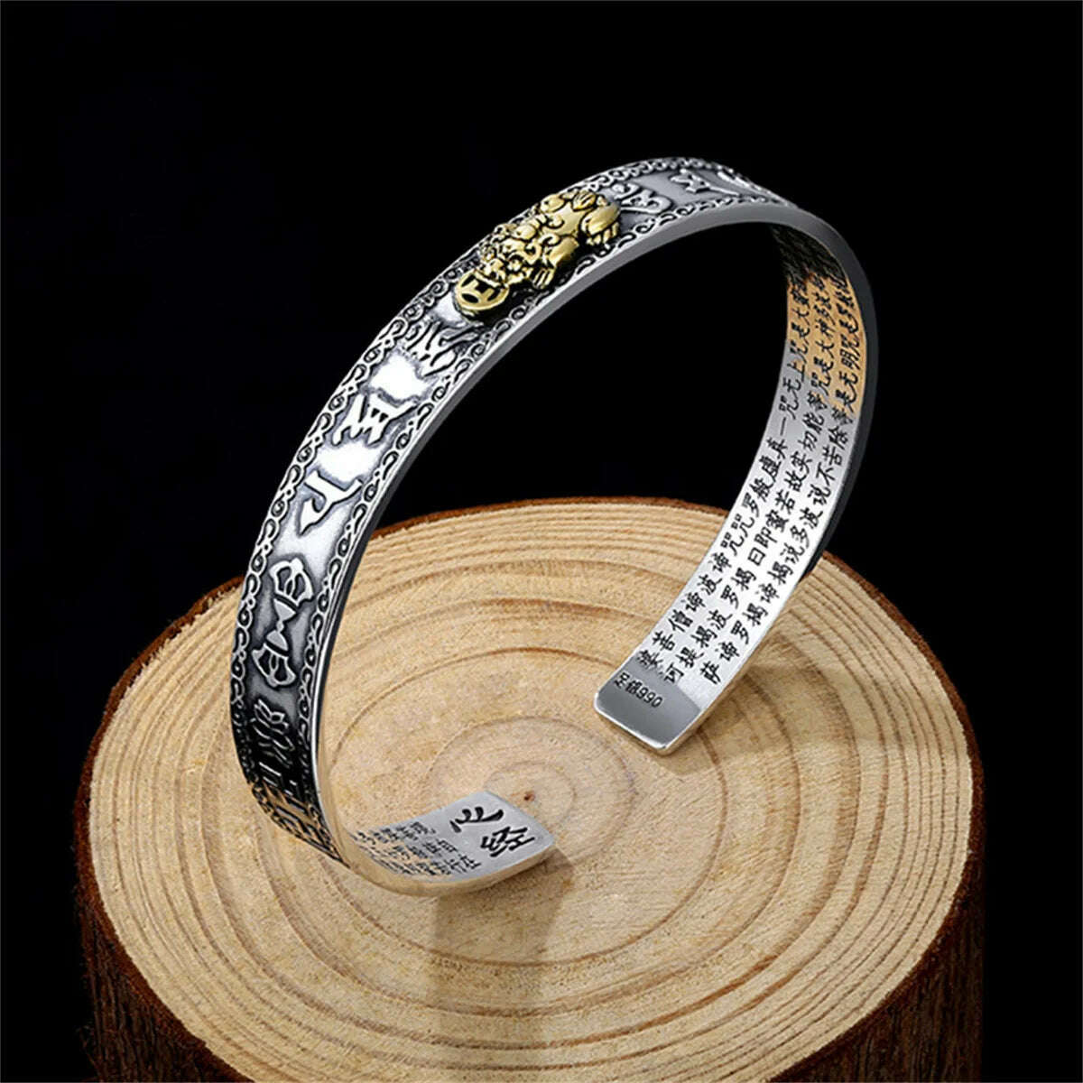 KIMLUD, Vintage Silver Plated Feng Shui Pixiu Open Bangle Bracelet for Men Women Unisex Wristband Pixiu Wealth and Good Luck Jewelry, KIMLUD Womens Clothes