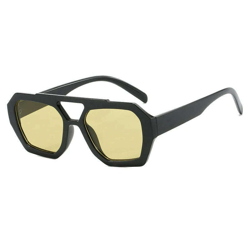 KIMLUD, Vintage Square Sunglasses for Women Men Thick Frame Double Bridges Eyewear Female Fashion Chic Polygon Sun Glasses Leopard Blue, Black Yellow / As shown, KIMLUD Womens Clothes