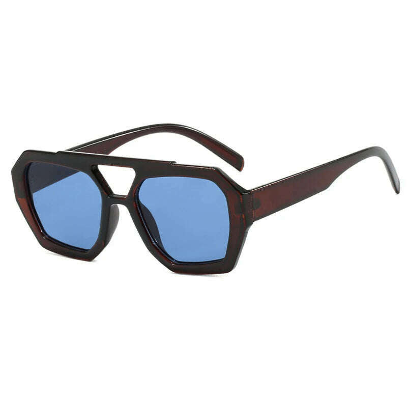 KIMLUD, Vintage Square Sunglasses for Women Men Thick Frame Double Bridges Eyewear Female Fashion Chic Polygon Sun Glasses Leopard Blue, Tea Blue / As shown, KIMLUD Womens Clothes