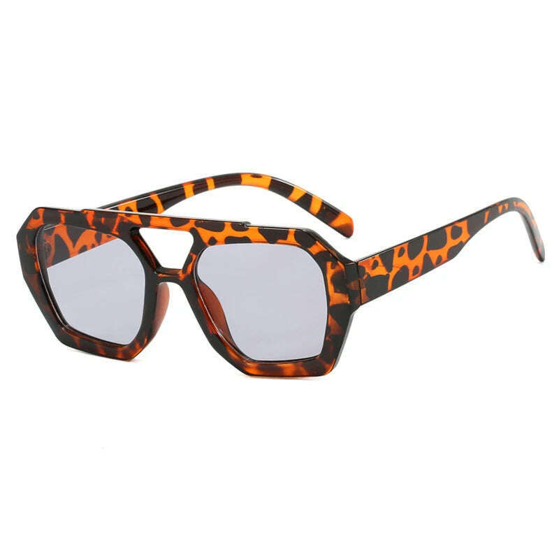 KIMLUD, Vintage Square Sunglasses for Women Men Thick Frame Double Bridges Eyewear Female Fashion Chic Polygon Sun Glasses Leopard Blue, Leopard Gray / As shown, KIMLUD Womens Clothes