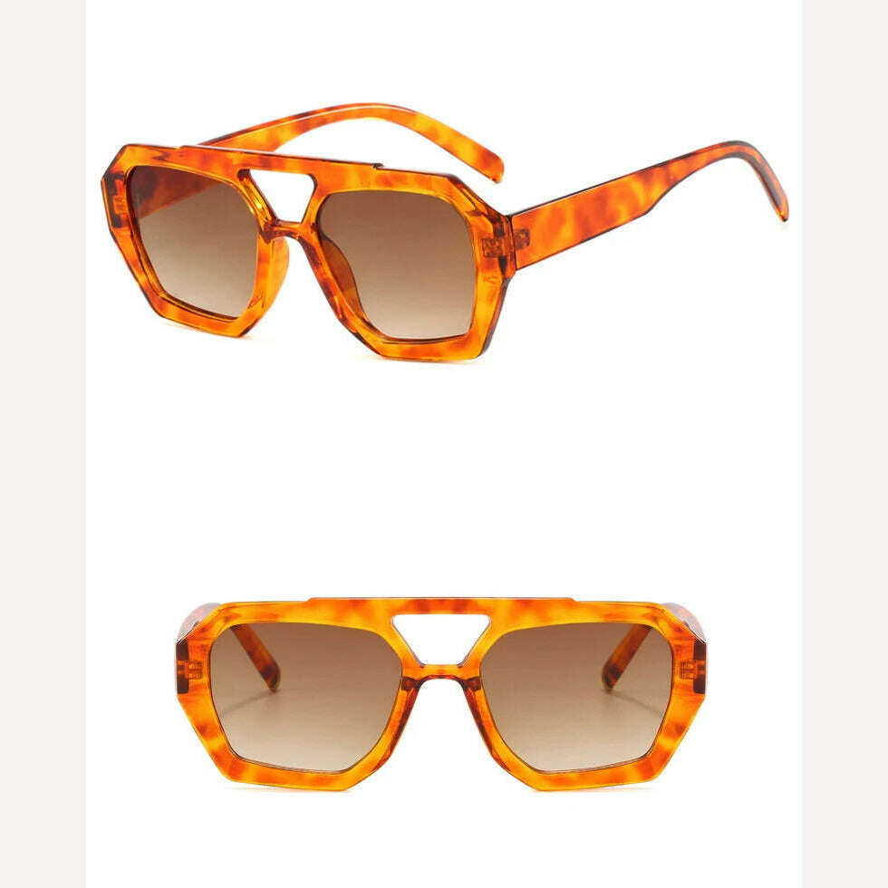 KIMLUD, Vintage Square Sunglasses for Women Men Thick Frame Double Bridges Eyewear Female Fashion Chic Polygon Sun Glasses Leopard Blue, KIMLUD Womens Clothes