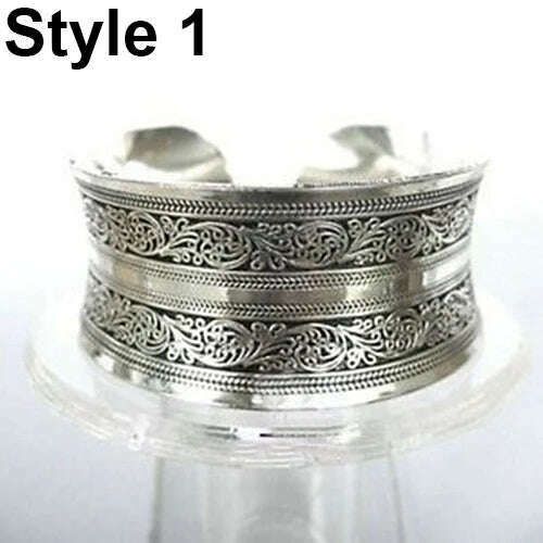 KIMLUD, Vintage Tibetan Silver Elephant Carved Open Bangle Cuff Wide Bracelet Jewelry NEW Gypsy Square Flower Metal Tibetan Silver, KIMLUD Womens Clothes