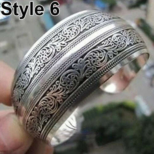 KIMLUD, Vintage Tibetan Silver Elephant Carved Open Bangle Cuff Wide Bracelet Jewelry NEW Gypsy Square Flower Metal Tibetan Silver, KIMLUD Womens Clothes