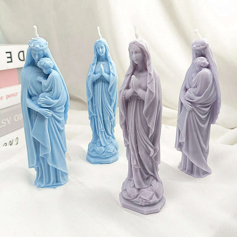 Virgin Mary And Baby Jesus Silicone Candle Molds Holy Family Mould For Party Festival Birthday Handmade Gifts Present Wax Tools - KIMLUD