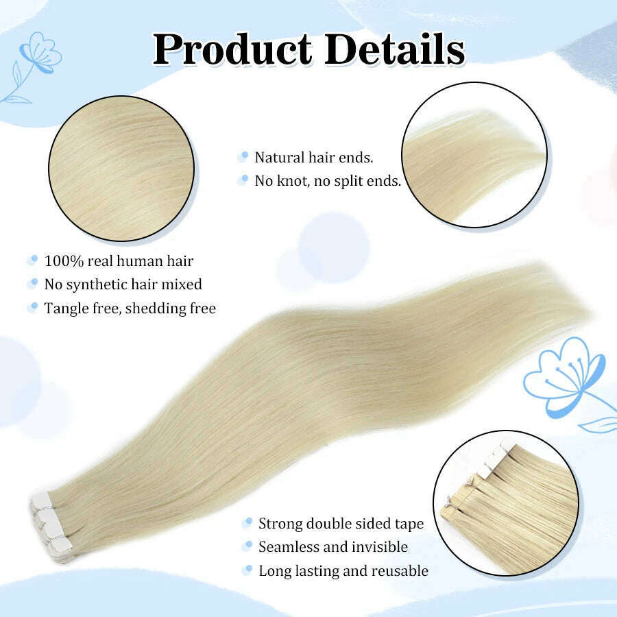 KIMLUD, Vlasy 12‘’-20‘’ Mini Tape in Human Hair Extensions 100% Real Straight Remy Human Hair Skin Weft Adhesive Tape Ins For Woman, KIMLUD Womens Clothes