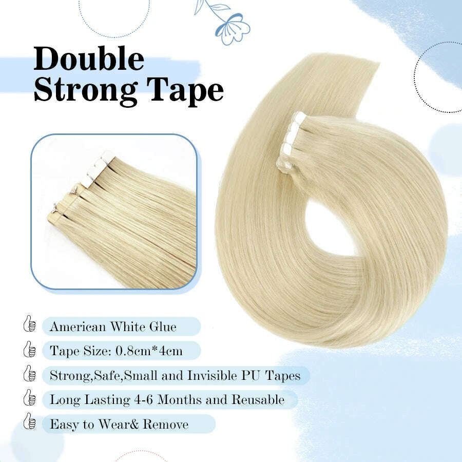 KIMLUD, Vlasy 12‘’-20‘’ Mini Tape in Human Hair Extensions 100% Real Straight Remy Human Hair Skin Weft Adhesive Tape Ins For Woman, KIMLUD Womens Clothes