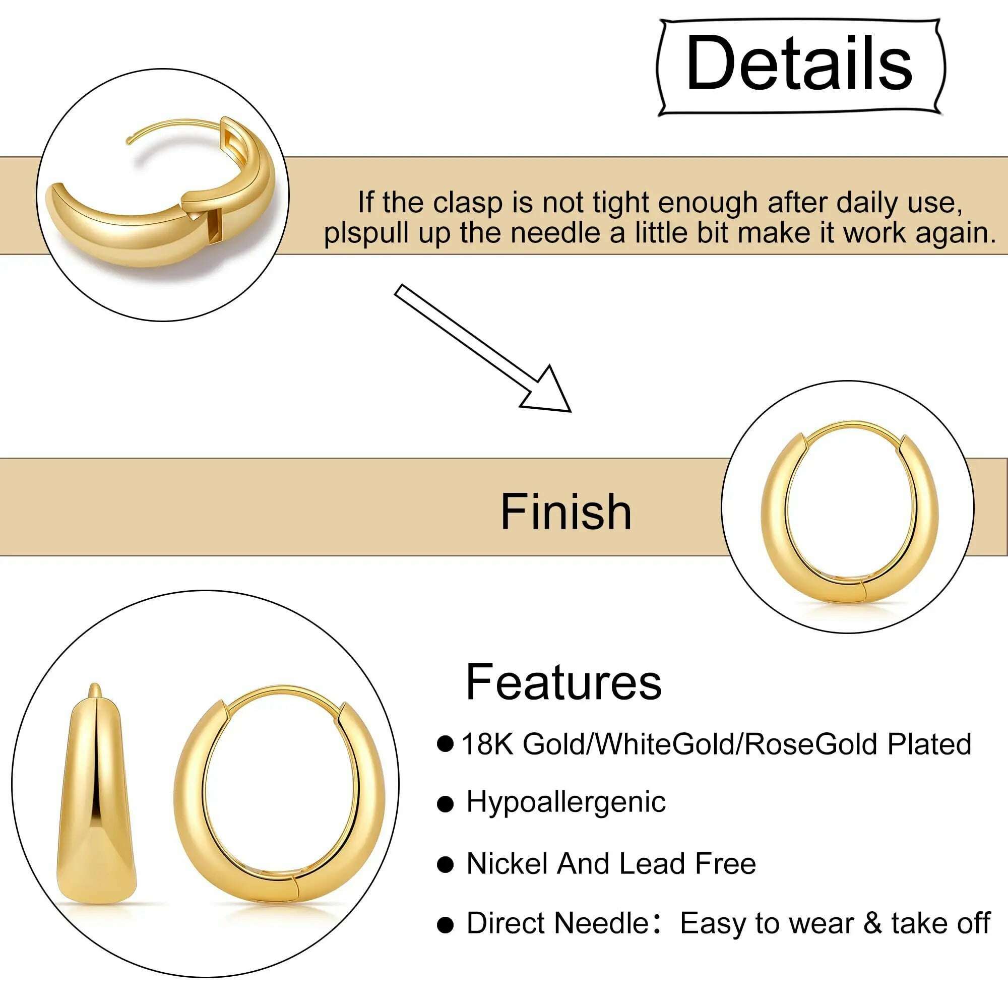 Vonmoos New Simple Gold Hoop Earrings for Women 18K Real Gold Plated Lightweight Hollow Hypoallergenic Earrings Fashion Jewelry - KIMLUD