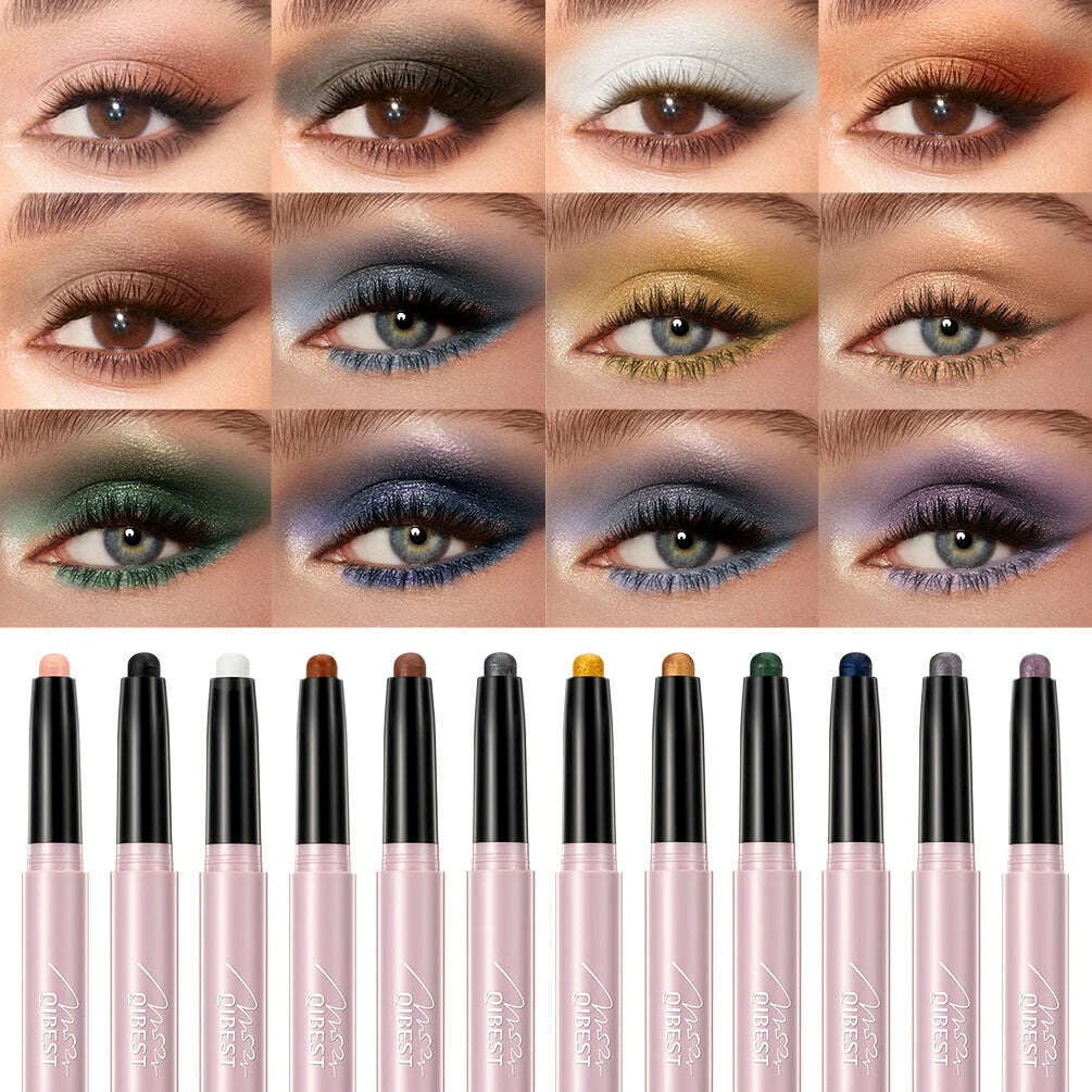 KIMLUD, Waterproof Pearlescent Eyeshadow Pencil Stick 12 Colors Lasting Glitter Shimmer Eye Shadow Pen Eyeliner Stick Eyes Makeup Tools, KIMLUD Womens Clothes