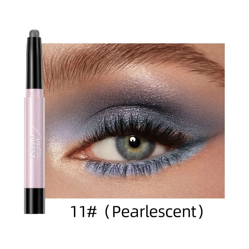 Waterproof Pearlescent Eyeshadow Pencil Stick 12 Colors Lasting Glitter Shimmer Eye Shadow Pen Eyeliner Stick Eyes Makeup Tools - KIMLUD