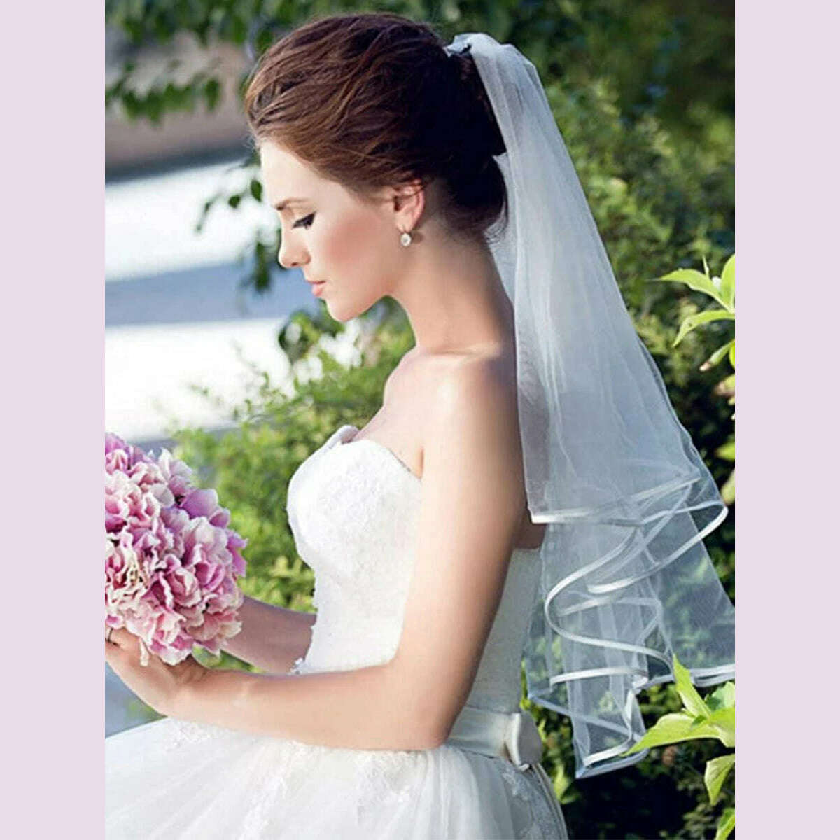 Wedding Simple Tulle White Ivory Two Layers Bridal Veils Ribbon Edge Cheap Bride Accessories 75cm Short Women Veil With Comb - KIMLUD