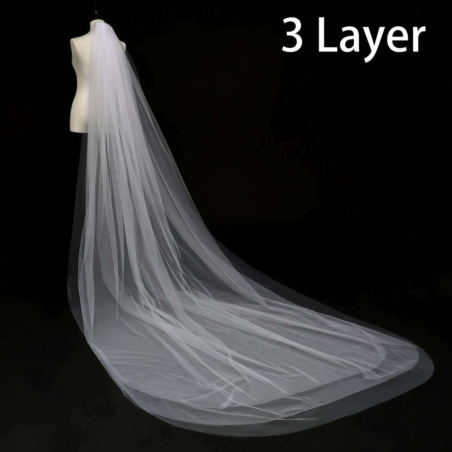 KIMLUD, Wedding Simple Tulle White Ivory Two Layers Bridal Veils Ribbon Edge Cheap Bride Accessories 75cm Short Women Veil With Comb, White 3 layer / 300cm, KIMLUD APPAREL - Womens Clothes