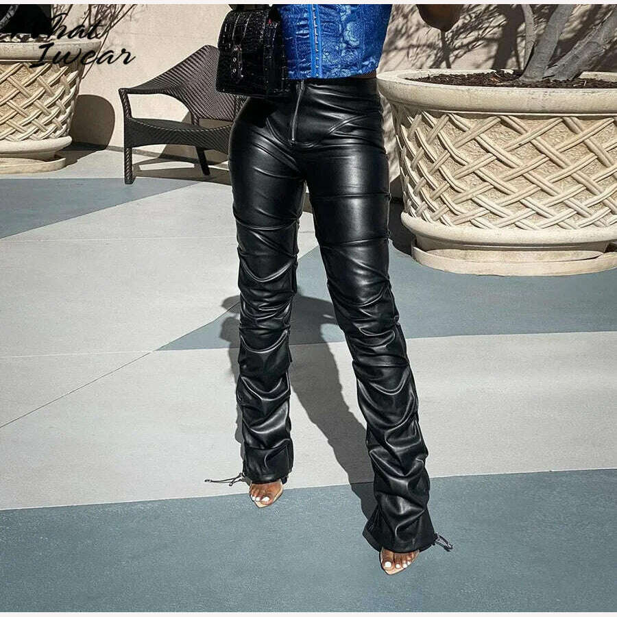 KIMLUD, Whatiwear Summer Leather Women Pants Y2k Black High Waist  Long Streetwear Spring Woman Trousers Pleated Sexy Aesthetic 2022, KIMLUD Womens Clothes