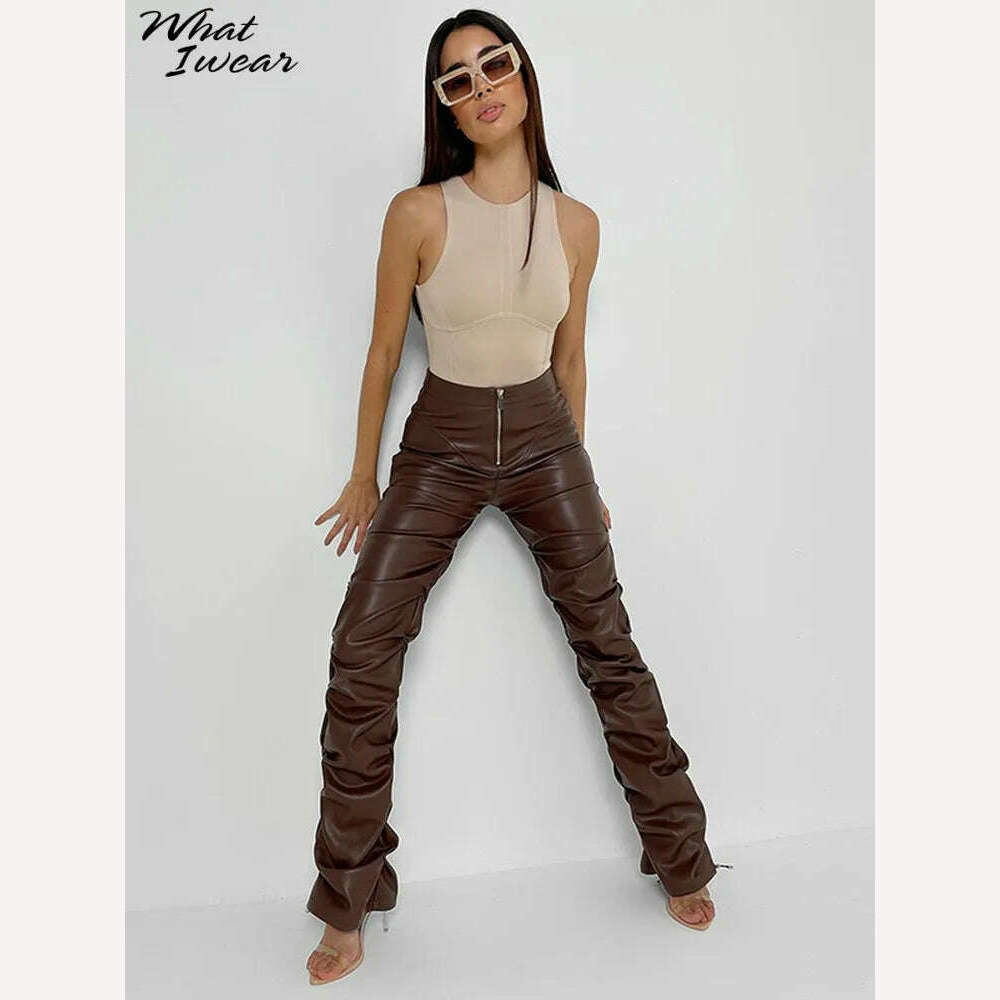 KIMLUD, Whatiwear Summer Leather Women Pants Y2k Black High Waist  Long Streetwear Spring Woman Trousers Pleated Sexy Aesthetic 2022, Auburn / S, KIMLUD APPAREL - Womens Clothes