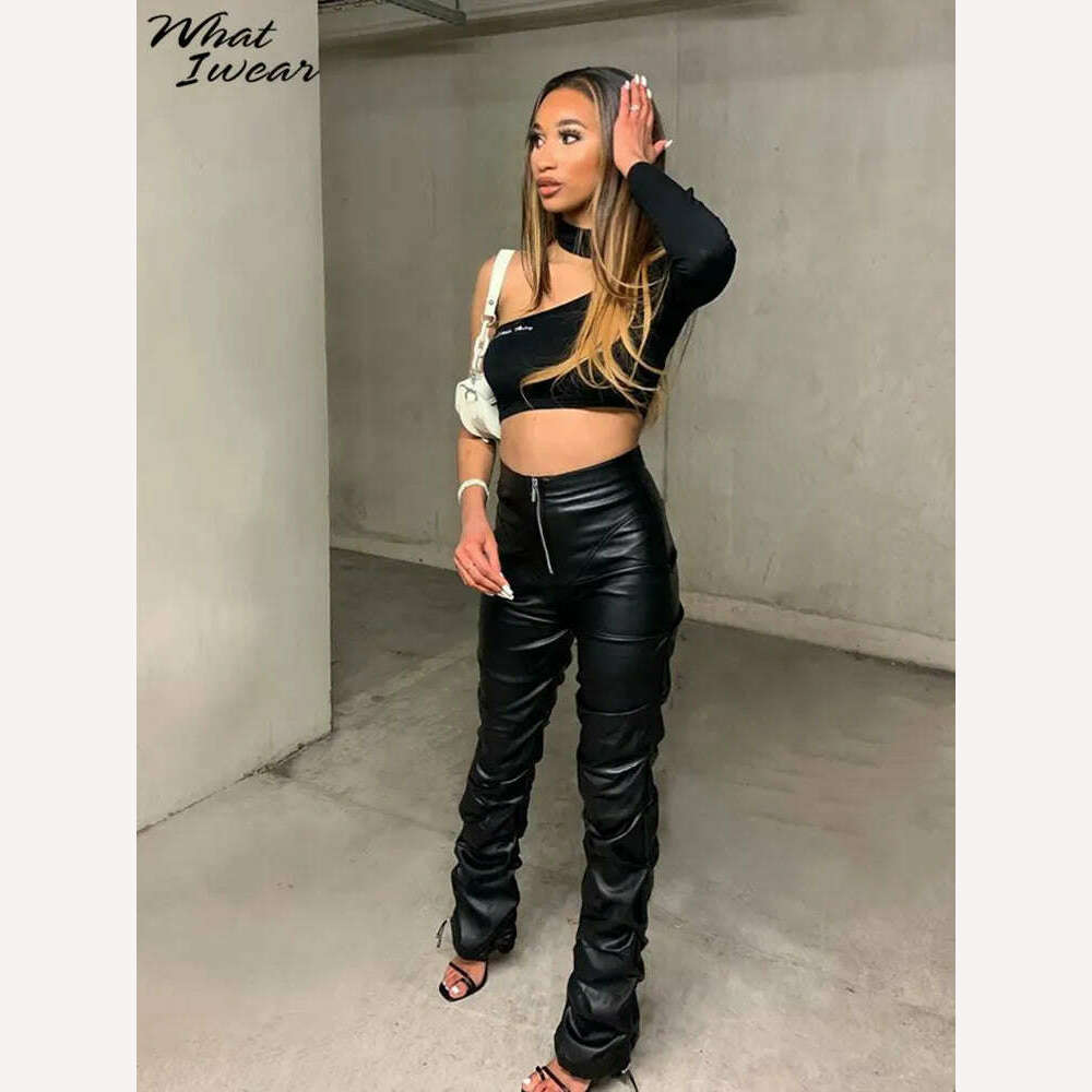 KIMLUD, Whatiwear Summer Leather Women Pants Y2k Black High Waist  Long Streetwear Spring Woman Trousers Pleated Sexy Aesthetic 2022, Black / S, KIMLUD APPAREL - Womens Clothes