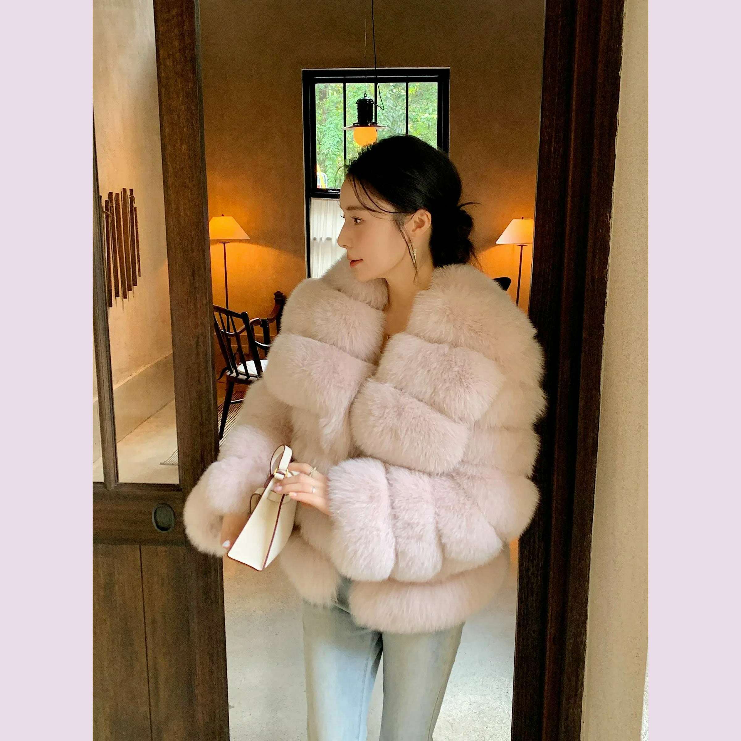 KIMLUD, Whole leather fox fur coat short style young women's new coat, light pink / XS, KIMLUD APPAREL - Womens Clothes