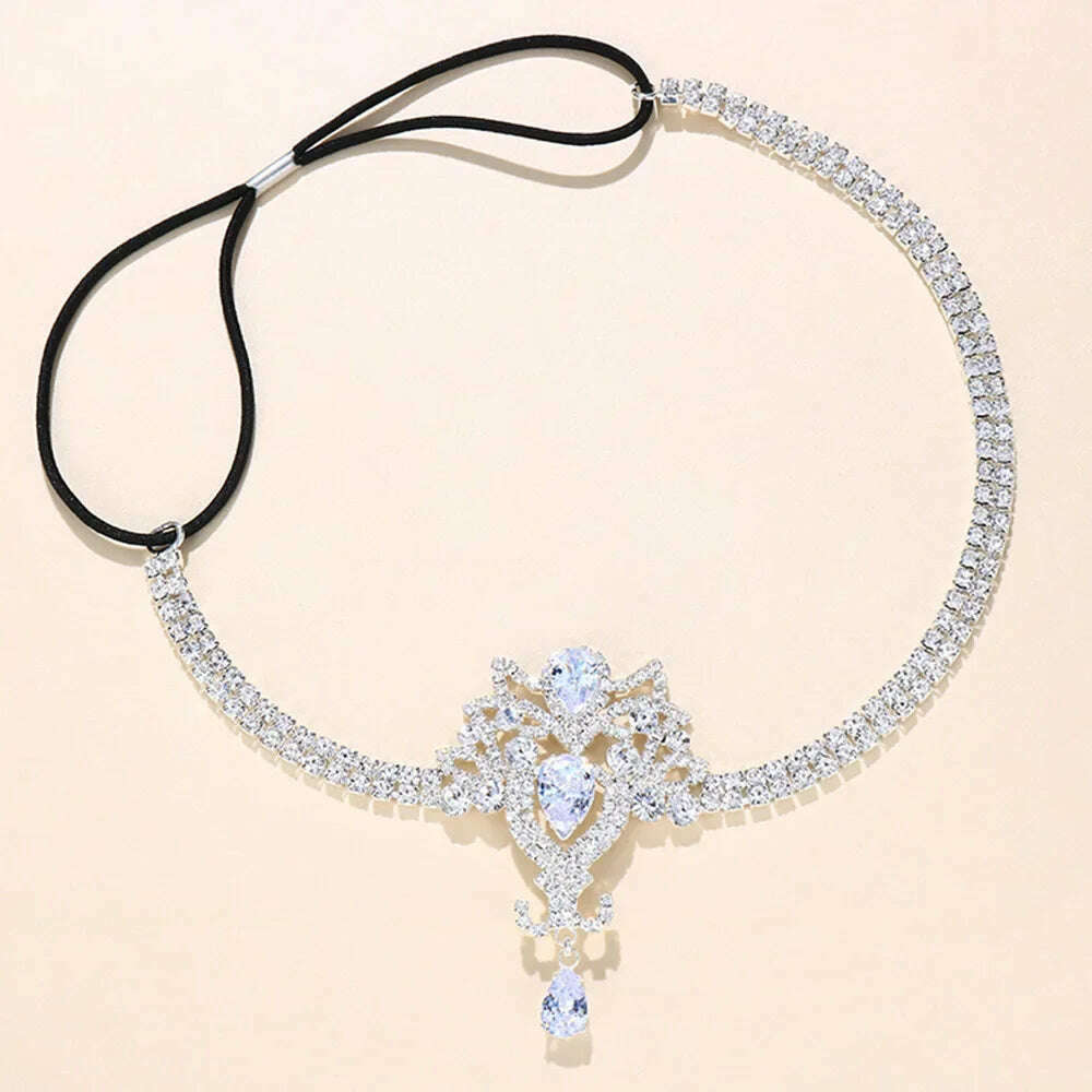 KIMLUD, Wholesale Women Rhinestone Forehead Water Drop Hair Band Wedding Bridal Accessories Bridal Headwear Wedding Jewelry Headdress, silver / Headbands, KIMLUD APPAREL - Womens Clothes