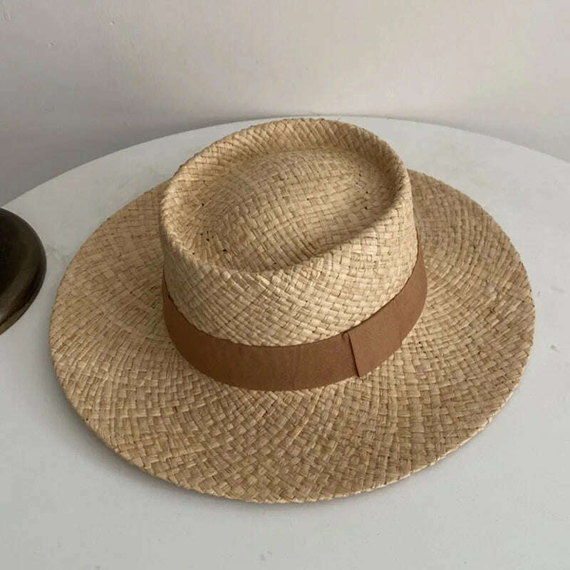 KIMLUD, Wide Brim Straw Fedora Hat Ribbon Band Beach Hats Women Straw Woven Sun Hats Summer Holidaty Panama Hat, Rust Red, KIMLUD APPAREL - Womens Clothes