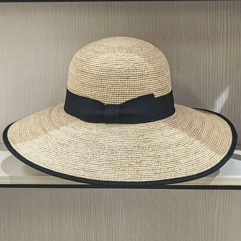 Wide Brim Summer Hats Elegant Raffia Straw Hats with Bowknot Women Sun Hat Female Hat - KIMLUD