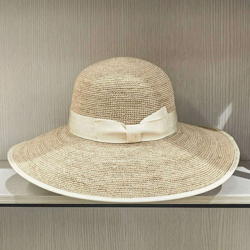 Wide Brim Summer Hats Elegant Raffia Straw Hats with Bowknot Women Sun Hat Female Hat - KIMLUD