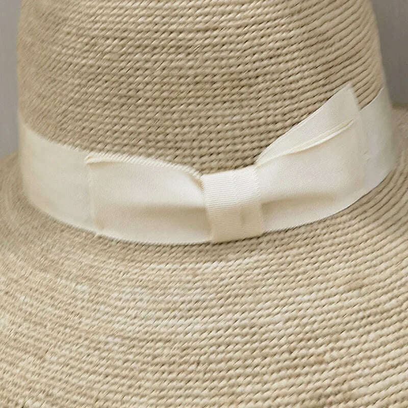 Wide Brim Summer Hats Elegant Raffia Straw Hats with Bowknot Women Sun Hat Female Hat - KIMLUD