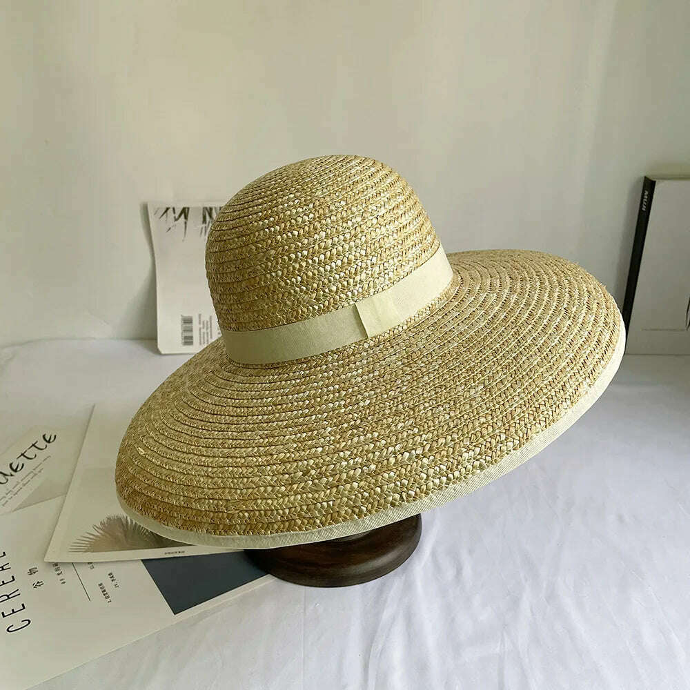 KIMLUD, Wide brimmed Straw Hat BOW STRAW SUN HAT Dome Fedora Hat For Women Beach Hats Ladies Black Summer UV Hats Travel Outdoor Hat, Beige Covered edge, KIMLUD APPAREL - Womens Clothes