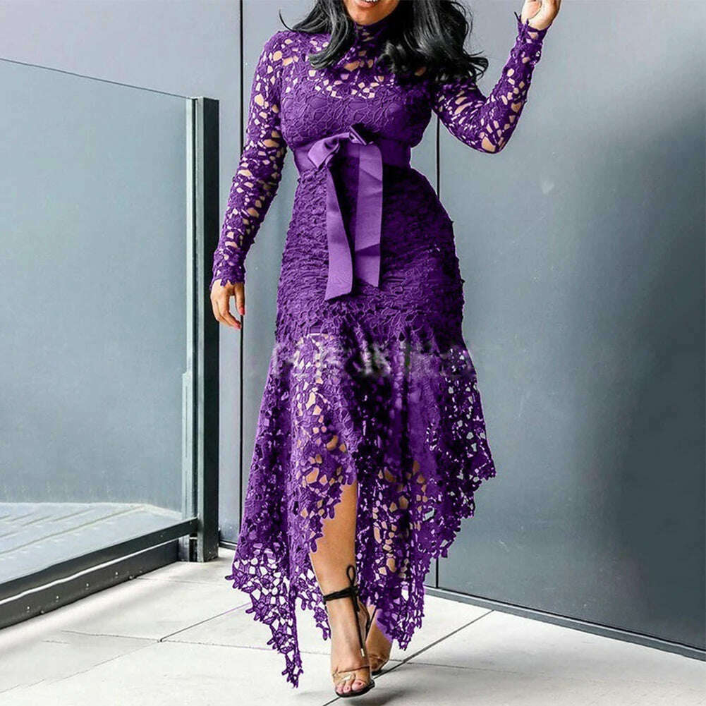 KIMLUD, Widely Applicable Fashion High Quality Affordable Dress Lace Women Dress Bodycon Evening Party Ladies Maxi Dresses, Purple / 4XL / CHINA, KIMLUD APPAREL - Womens Clothes