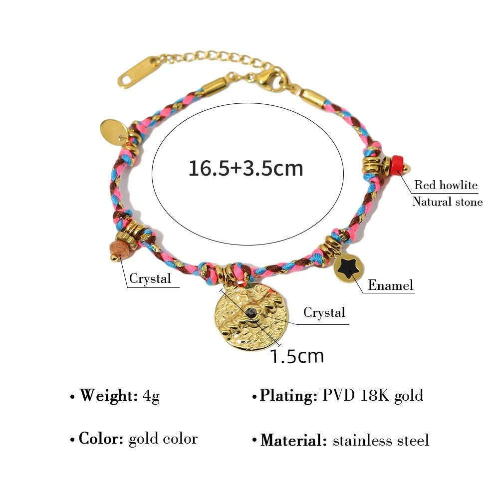 KIMLUD, WILD & FREE Vintage Stainless Steel Charms Necklaces for Women Boho Pink Blue Rope Chains Bracelets Trendy Jewelry Sets, WF0535-02, KIMLUD APPAREL - Womens Clothes