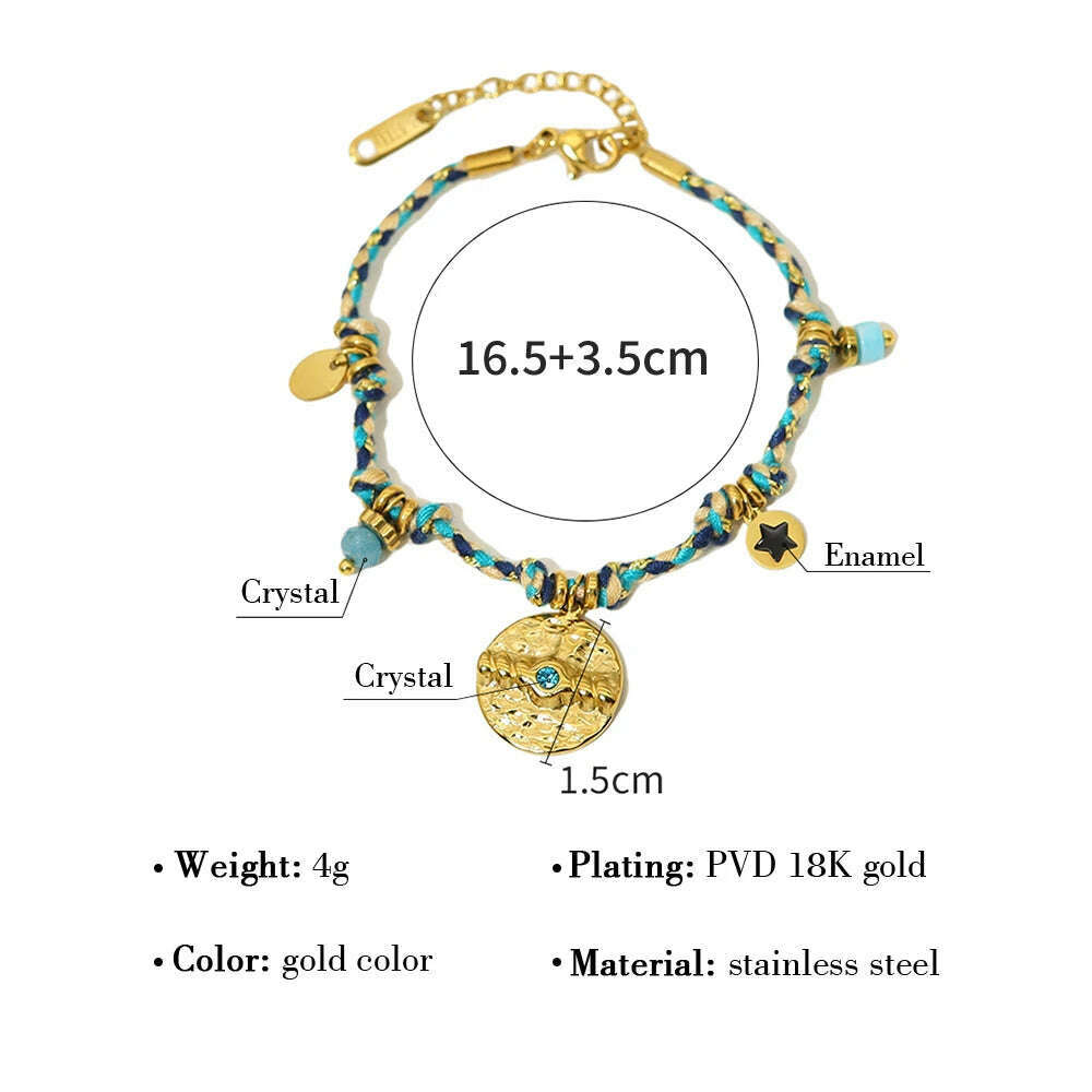 KIMLUD, WILD & FREE Vintage Stainless Steel Charms Necklaces for Women Boho Pink Blue Rope Chains Bracelets Trendy Jewelry Sets, WF0535-01, KIMLUD APPAREL - Womens Clothes