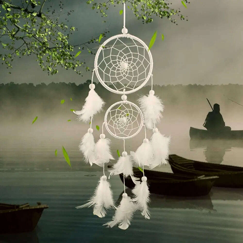 Wind Chimes Handmade Dream Catcher Net With Feathers Wall Hanging Dreamcatcher Craft Gift Christmas Decoration For Home - KIMLUD