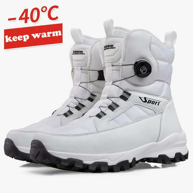 Winter Boots Men Outdoor Hiking Boots Rotating Button Snow Boots Warm Fur Plush Winter Men Shoes Waterproof Ankle Shoes Male - KIMLUD