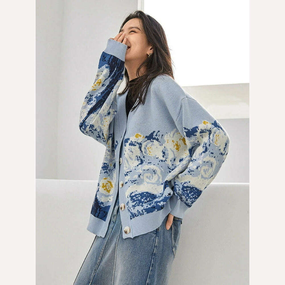 Winter Cardigan for Women 2023 Designer Knitted Sweater Coat Female New Fashion Printing Thick V-neck Casual Oversize Jumpers - KIMLUD